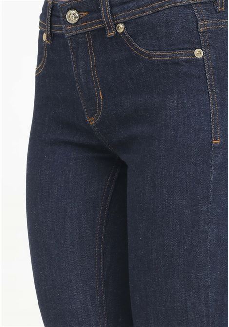 Jeans skinny in denim blu da donna con targhetta con Institutional Logo VERSACE JEANS COUTURE | 77HAB5J0CDW02904